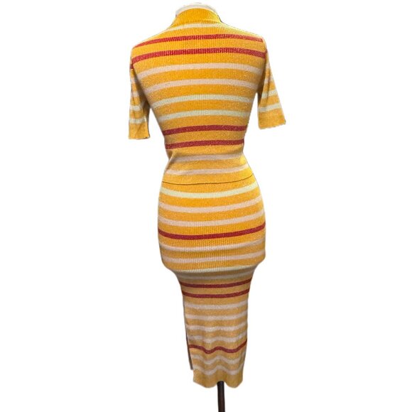 Hendy Top & Skirt Small Knit Metallic Shimmer Short Sleeve Bodycon Stretchy - Picture 3 of 11